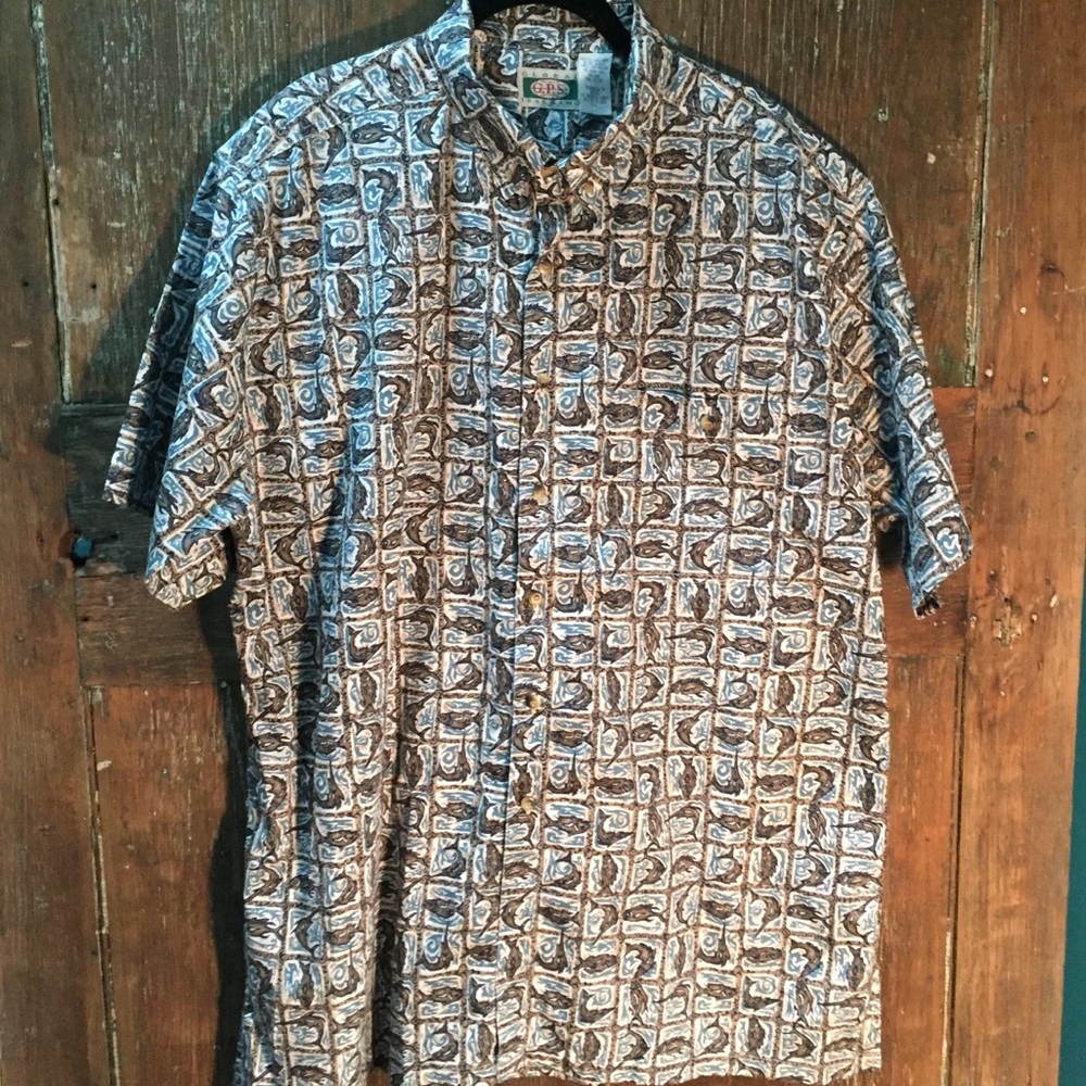 Vintage G.P.S. Global Tracking Shirt Fish Print XL